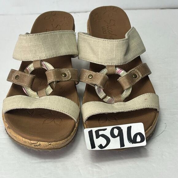 Skechers Sandals Women's 9 Tan Beige Comfort Platform Wedge Slip On Luxe Foam - Picture 14 of 14